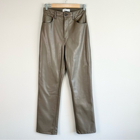Abercrombie & Fitch The 90s Straight Ultra High Rise Vegan Leather Pants Size 27 - Picture 3 of 6